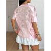 image:imageMakeMeChic Lace Jersey Shirts for Women V Neck Letter Graphic Tee Oversized Sheer TopsPink