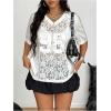 image:imageMakeMeChic Lace Jersey Shirts for Women V Neck Letter Graphic Tee Oversized Sheer TopsWhite Sheer