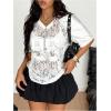 image:imageMakeMeChic Lace Jersey Shirts for Women V Neck Letter Graphic Tee Oversized Sheer TopsWhite Sheer