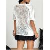 image:imageMakeMeChic Lace Jersey Shirts for Women V Neck Letter Graphic Tee Oversized Sheer TopsWhite Sheer