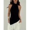 image:imageMakeMeChic Womens Asymmetrical Halter Tops Y2k Open Back Going Out TopsBlack