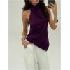 image:imageMakeMeChic Womens Asymmetrical Halter Tops Y2k Open Back Going Out TopsPurple