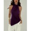 image:imageMakeMeChic Womens Asymmetrical Halter Tops Y2k Open Back Going Out TopsPurple