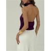 image:imageMakeMeChic Womens Asymmetrical Halter Tops Y2k Open Back Going Out TopsPurple