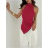 image:imageMakeMeChic Womens Asymmetrical Halter Tops Y2k Open Back Going Out TopsRed