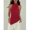 image:imageMakeMeChic Womens Asymmetrical Halter Tops Y2k Open Back Going Out TopsRed
