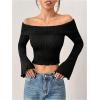 image:imageMakeMeChic Womens Cheetah Print Tops Y2K Off The Shoulder Long Sleeve Fall Going Out Tops Mesh Crop Cowgirl OutitsBlack B