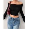 image:imageMakeMeChic Womens Cheetah Print Tops Y2K Off The Shoulder Long Sleeve Fall Going Out Tops Mesh Crop Cowgirl OutitsBlack B