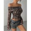 image:imageMakeMeChic Womens Cheetah Print Tops Y2K Off The Shoulder Long Sleeve Fall Going Out Tops Mesh Crop Cowgirl OutitsMulticolor