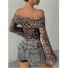 image:imageMakeMeChic Womens Cheetah Print Tops Y2K Off The Shoulder Long Sleeve Fall Going Out Tops Mesh Crop Cowgirl OutitsMulticolor