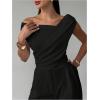 image:imageMakeMeChic Womens Dressy Wrap Tops Off The Shoulder Tops Summer Asymmetrical TopsBlack