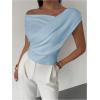 image:imageMakeMeChic Womens Dressy Wrap Tops Off The Shoulder Tops Summer Asymmetrical TopsBlue