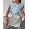 image:imageMakeMeChic Womens Dressy Wrap Tops Off The Shoulder Tops Summer Asymmetrical TopsBlue