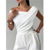 image:imageMakeMeChic Womens Dressy Wrap Tops Off The Shoulder Tops Summer Asymmetrical TopsWhite