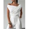 image:imageMakeMeChic Womens Dressy Wrap Tops Off The Shoulder Tops Summer Asymmetrical TopsWhite