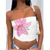 image:imageMakeMeChic Womens Floral Summer Tops Strapless Tube Crop Tops Backless Bandeau TopWhite B