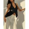 image:imageMakeMeChic Womens Halter Tops Asymmetrical Open Back Top Going Out Festival TopsBlack