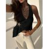 image:imageMakeMeChic Womens Halter Tops Asymmetrical Open Back Top Going Out Festival TopsBlack
