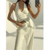 image:imageMakeMeChic Womens Halter Tops Asymmetrical Open Back Top Going Out Festival TopsWhite