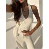 image:imageMakeMeChic Womens Halter Tops Asymmetrical Open Back Top Going Out Festival TopsWhite