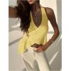 image:imageMakeMeChic Womens Halter Tops Asymmetrical Open Back Top Going Out Festival TopsYellow
