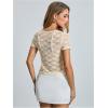 image:imageMakeMeChic Womens Lace Sheer Tops Y2k T Shirt Short Sleeve Going Out Crop TopsApricot