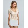 image:imageMakeMeChic Womens Lace Sheer Tops Y2k T Shirt Short Sleeve Going Out Crop TopsApricot