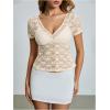 image:imageMakeMeChic Womens Lace Sheer Tops Y2k T Shirt Short Sleeve Going Out Crop TopsApricot
