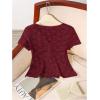image:imageMakeMeChic Womens Lace Sheer Tops Y2k T Shirt Short Sleeve Going Out Crop TopsBurgundy