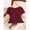 image:imageMakeMeChic Womens Lace Sheer Tops Y2k T Shirt Short Sleeve Going Out Crop TopsBurgundy