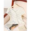 image:imageMakeMeChic Womens Lace Sheer Tops Y2k T Shirt Short Sleeve Going Out Crop TopsWhite
