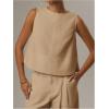 image:imageMakeMeChic Womens Linen Shirts Dressy Tops Summer Crop Tank Tops Sleeveless Blouse Work ShirtsApricot
