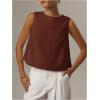 image:imageMakeMeChic Womens Linen Shirts Dressy Tops Summer Crop Tank Tops Sleeveless Blouse Work ShirtsBrown