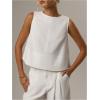 image:imageMakeMeChic Womens Linen Shirts Dressy Tops Summer Crop Tank Tops Sleeveless Blouse Work ShirtsWhite