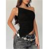image:imageMakeMeChic Womens One Shoulder Tops Y2k Asymmetrical Sleeveless Summer Going Out Tank TopBlack