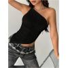 image:imageMakeMeChic Womens One Shoulder Tops Y2k Asymmetrical Sleeveless Summer Going Out Tank TopBlack