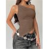 image:imageMakeMeChic Womens One Shoulder Tops Y2k Asymmetrical Sleeveless Summer Going Out Tank TopBrown
