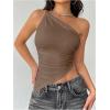 image:imageMakeMeChic Womens One Shoulder Tops Y2k Asymmetrical Sleeveless Summer Going Out Tank TopBrown