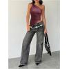 image:imageMakeMeChic Womens One Shoulder Tops Y2k Asymmetrical Sleeveless Summer Going Out Tank TopBurgundy