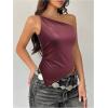image:imageMakeMeChic Womens One Shoulder Tops Y2k Asymmetrical Sleeveless Summer Going Out Tank TopBurgundy
