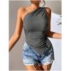image:imageMakeMeChic Womens One Shoulder Tops Y2k Asymmetrical Sleeveless Summer Going Out Tank TopGrey