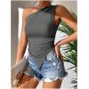 image:imageMakeMeChic Womens One Shoulder Tops Y2k Asymmetrical Sleeveless Summer Going Out Tank TopGrey