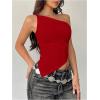 image:imageMakeMeChic Womens One Shoulder Tops Y2k Asymmetrical Sleeveless Summer Going Out Tank TopRed