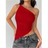 image:imageMakeMeChic Womens One Shoulder Tops Y2k Asymmetrical Sleeveless Summer Going Out Tank TopRed