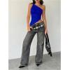 image:imageMakeMeChic Womens One Shoulder Tops Y2k Asymmetrical Sleeveless Summer Going Out Tank TopRoyal Blue
