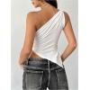 image:imageMakeMeChic Womens One Shoulder Tops Y2k Asymmetrical Sleeveless Summer Going Out Tank TopWhite