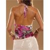 image:imageMakeMeChic Womens Sexy Y2k Cowl Neck Halter Tops Summer Vacation Backless Crop Going Out TopsFloral and Tiger Print