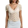image:imageMakeMeChic Womens Lace Sheer Tops Y2k T Shirt Short Sleeve Going Out Crop TopsApricot