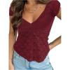 image:imageMakeMeChic Womens Lace Sheer Tops Y2k T Shirt Short Sleeve Going Out Crop TopsBurgundy