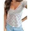 image:imageMakeMeChic Womens Lace Sheer Tops Y2k T Shirt Short Sleeve Going Out Crop TopsWhite